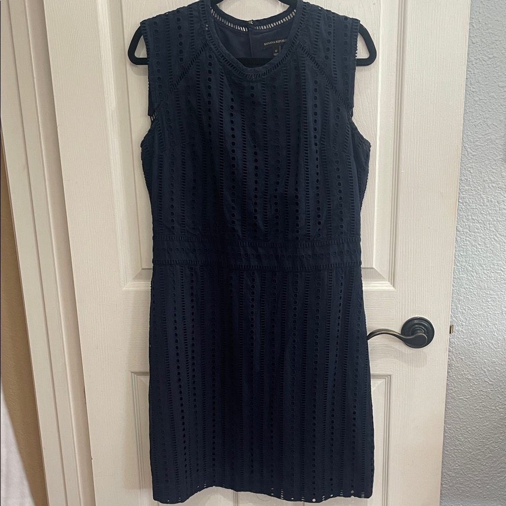 Banana Republic Navy Sleeveless Eyelet Mini Dress